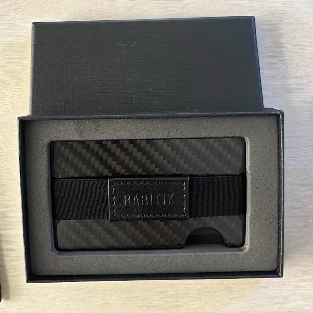 RARITIK Carbon Fiber RFID Blocking Wallet Slim Metal Card Holder Cash Strap
